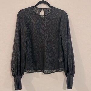 Express Women Tunic XS Black Semi Sheer Animal Print Monochrome Contemporary